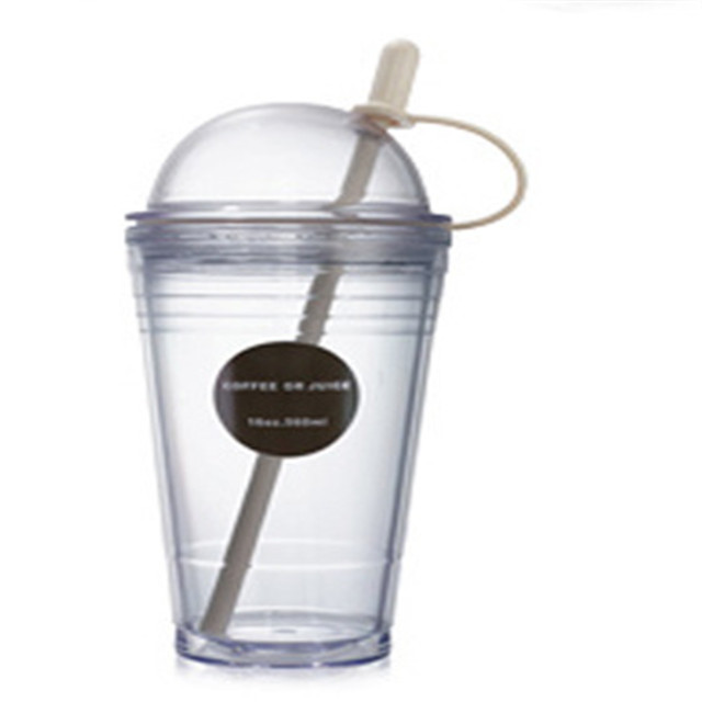 AS Material Double Wall Plastic Drinking Cup, Plastic Juice Cup With Straw