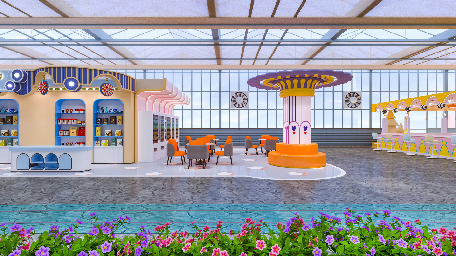 Interior amusement park design illustration التوضيح تصميم متنزه داخلي