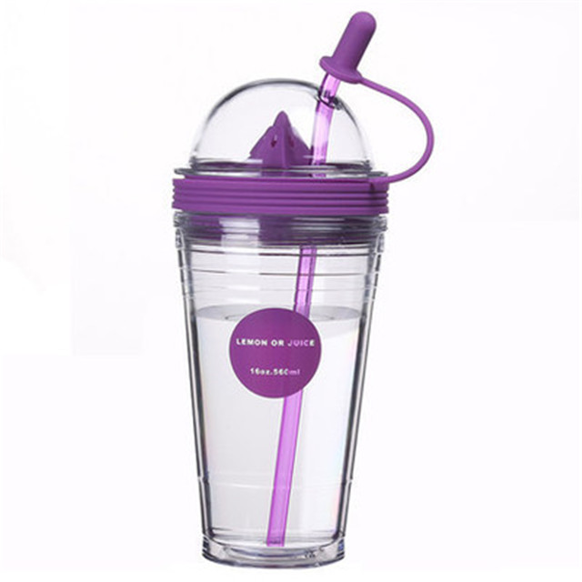 AS Material Double Wall Plastic Drinking Cup, Plastic Juice Cup With Straw