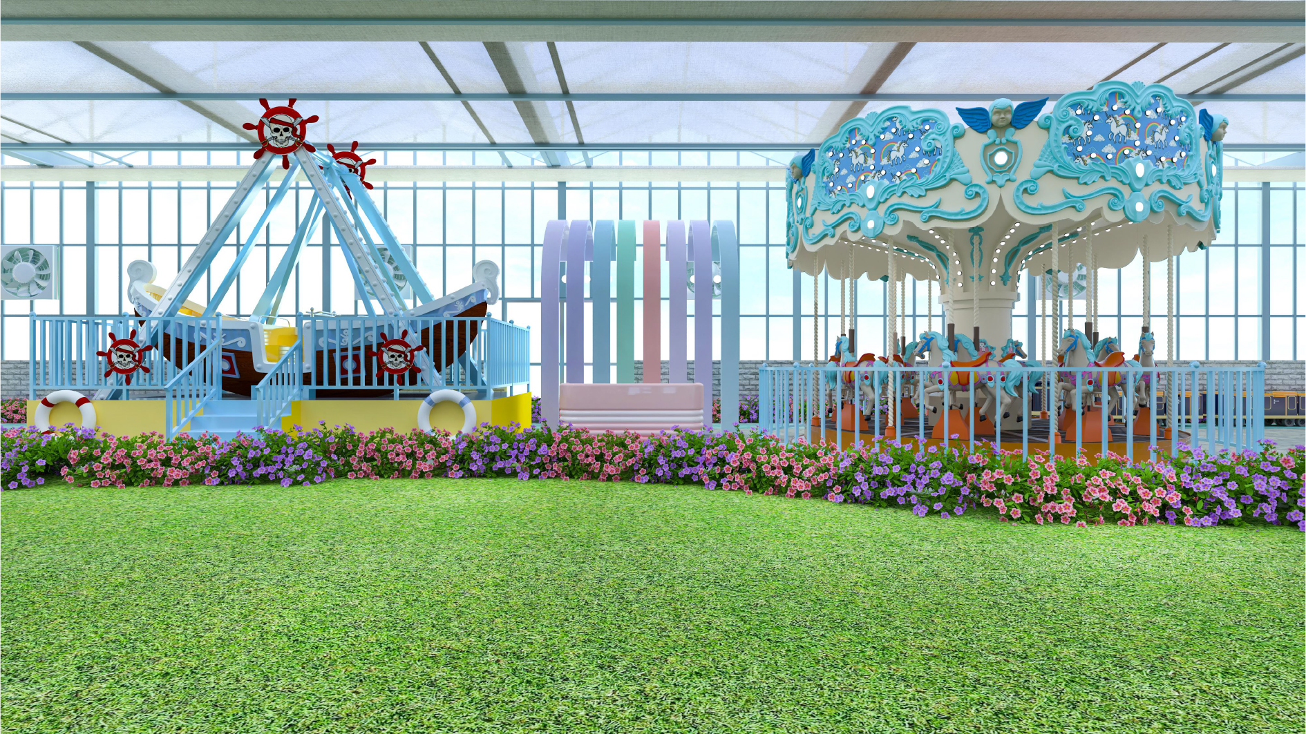 Interior amusement park design illustration التوضيح تصميم متنزه داخلي