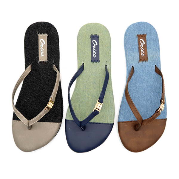 Mode Chic Denim & PU Mixte Semelle Non-slip femmes en plein air plage tongs Pantoufles AH-8E028 -Ories