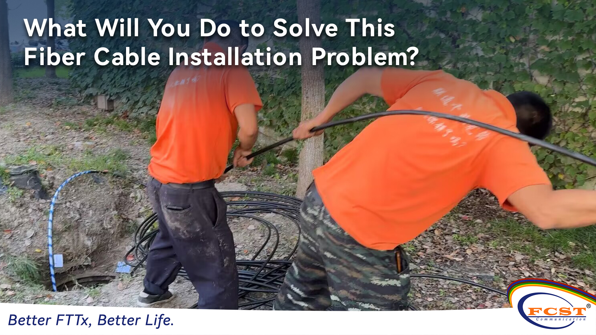 O que você fará para resolver esse problema de instalação de cabo de fibra?