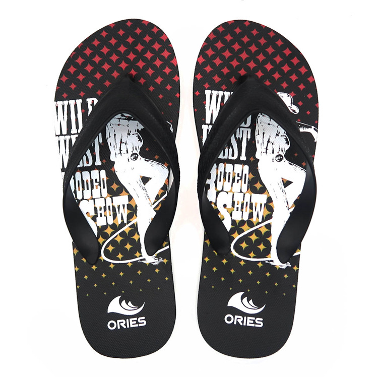 AH-20P006 nouveau design d'impression pantoufles de plage promotionnelles PE