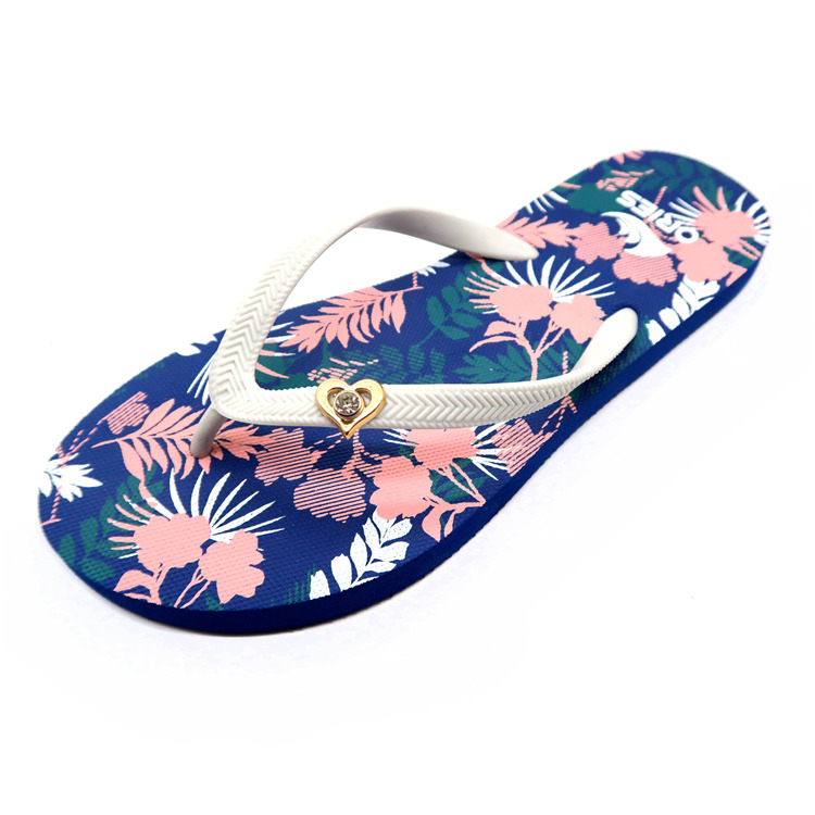 AH-9P028 Bonitas zapatillas de playa de PE con correa en V con estampado de flores para mujer