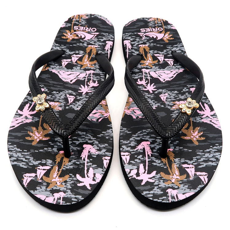 AH-9P070 à la mode paysage tropical impression femmes V sangle PE tongs