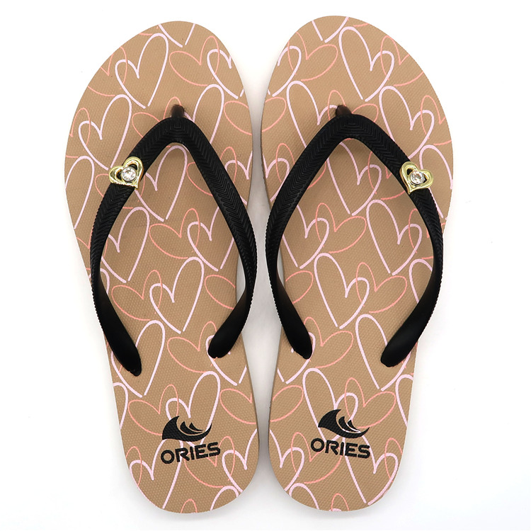 AH-9P069 Chanclas de moda con estampado de corazón de amor para mujer V Correa PE