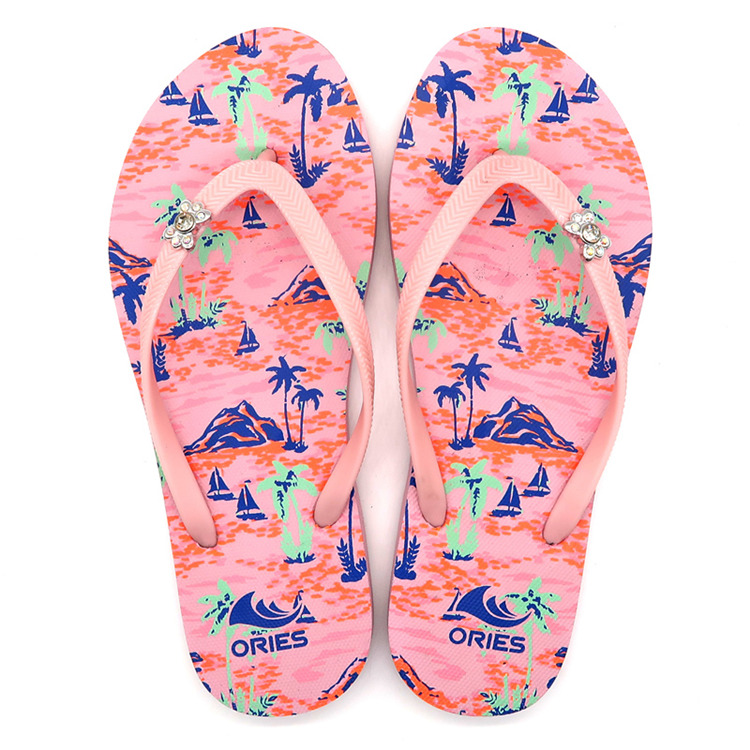AH-9P070 à la mode paysage tropical impression femmes V sangle PE tongs