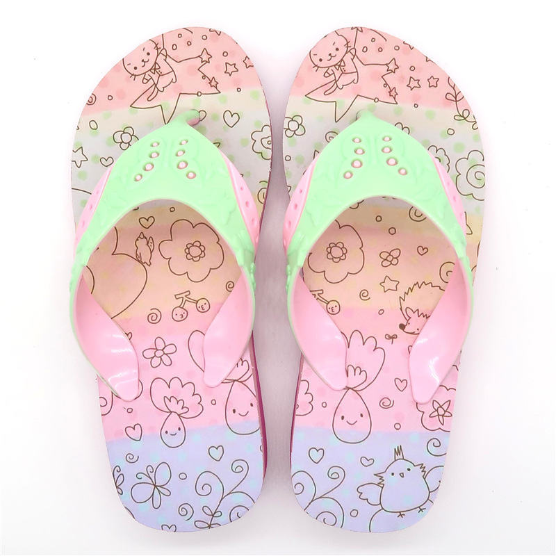 AH-9P091 Rainbow Floral PVC Upper Flip Flops Pantoufles d'été pour enfants à talons hauts