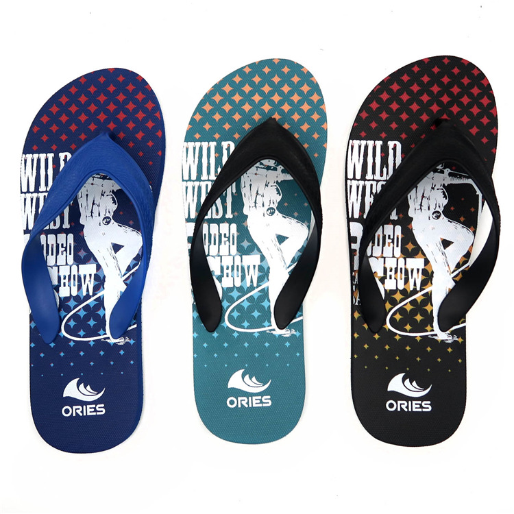 AH-20P006 nouveau design d'impression pantoufles de plage promotionnelles PE