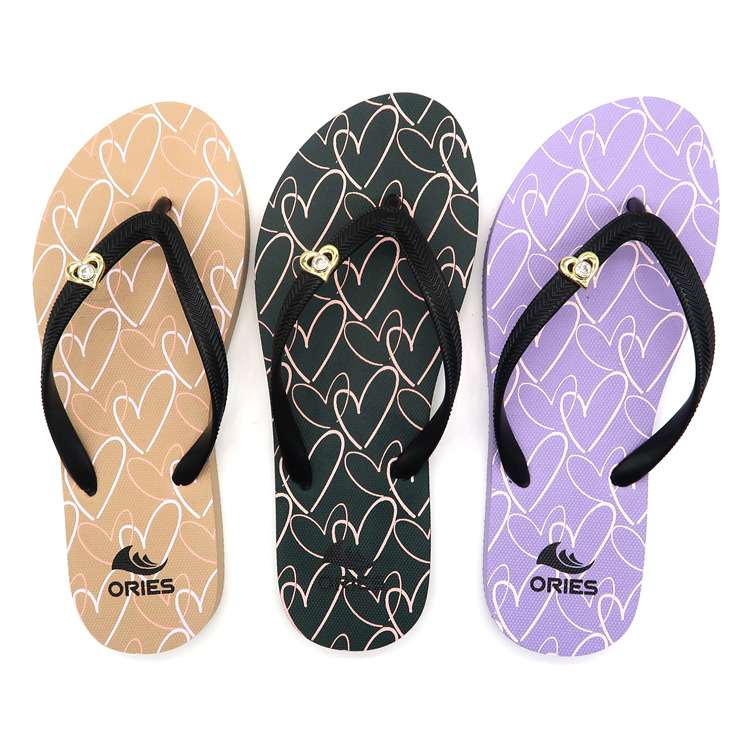 AH-9P069 Chanclas de moda con estampado de corazón de amor para mujer V Correa PE