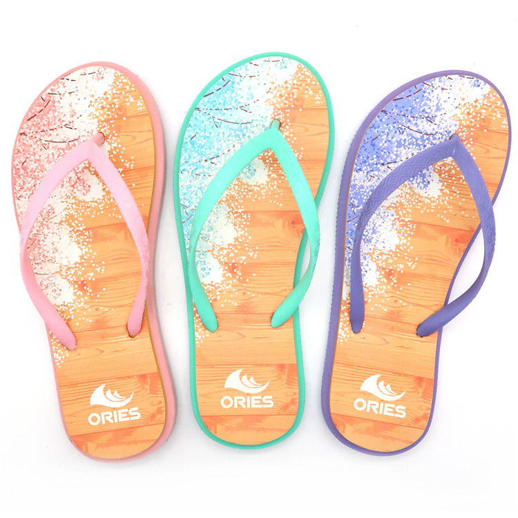 AH-9E011 Chanclas de EVA con correa en V antideslizante con impresión multicolor para mujer