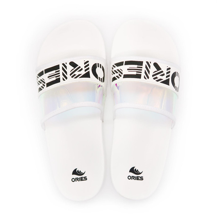 AH-9E116 Laser Reflection Customize Logo Sandalias de diapositivas para mujer
