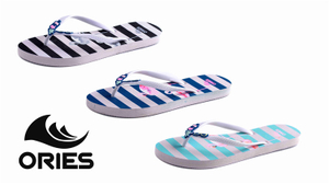 AH-9P067 Rayures élégantes et tongs en PE à imprimé flamant rose pour femmes