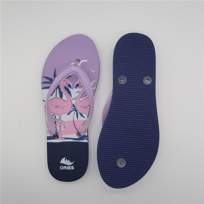 AH-9P111 Beautiful Flamingo Printing Beach Summer Women PE Flip Flop