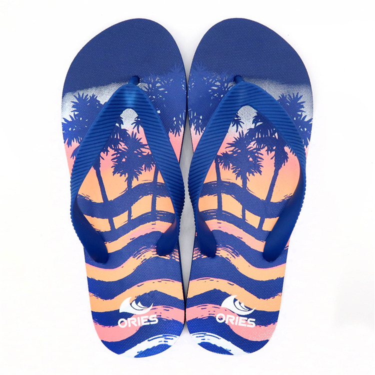 AH-9P038 Diseño de impresión de paisaje tropical Venta al por mayor V Correa PE Zapatillas de playa