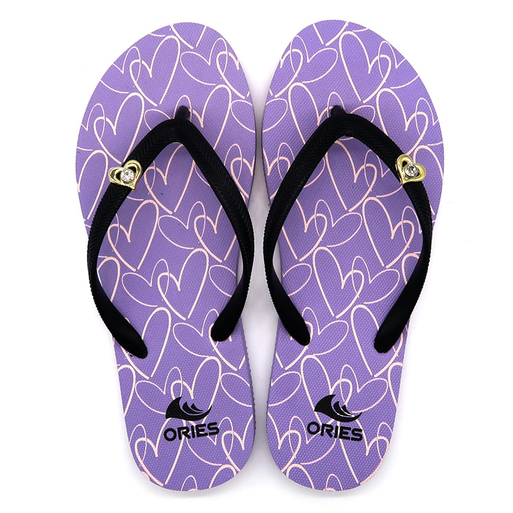 AH-9P069 Chanclas de moda con estampado de corazón de amor para mujer V Correa PE