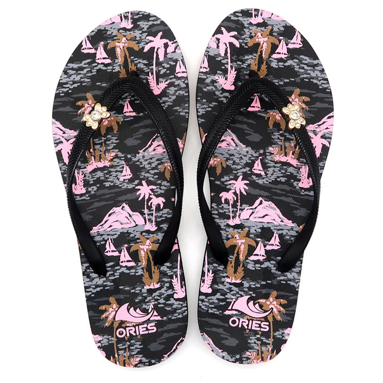 AH-9P070 à la mode paysage tropical impression femmes V sangle PE tongs