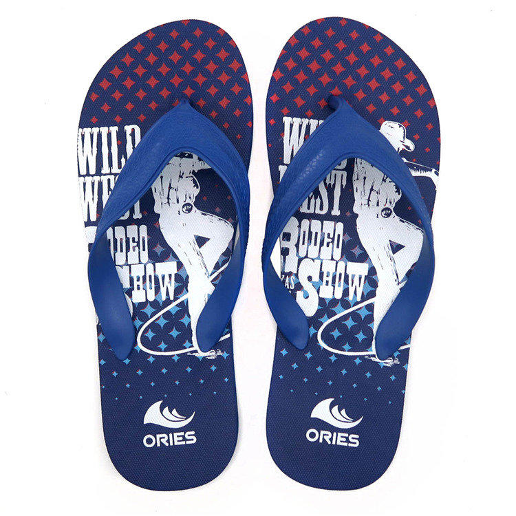 AH-20P006 nouveau design d'impression pantoufles de plage promotionnelles PE