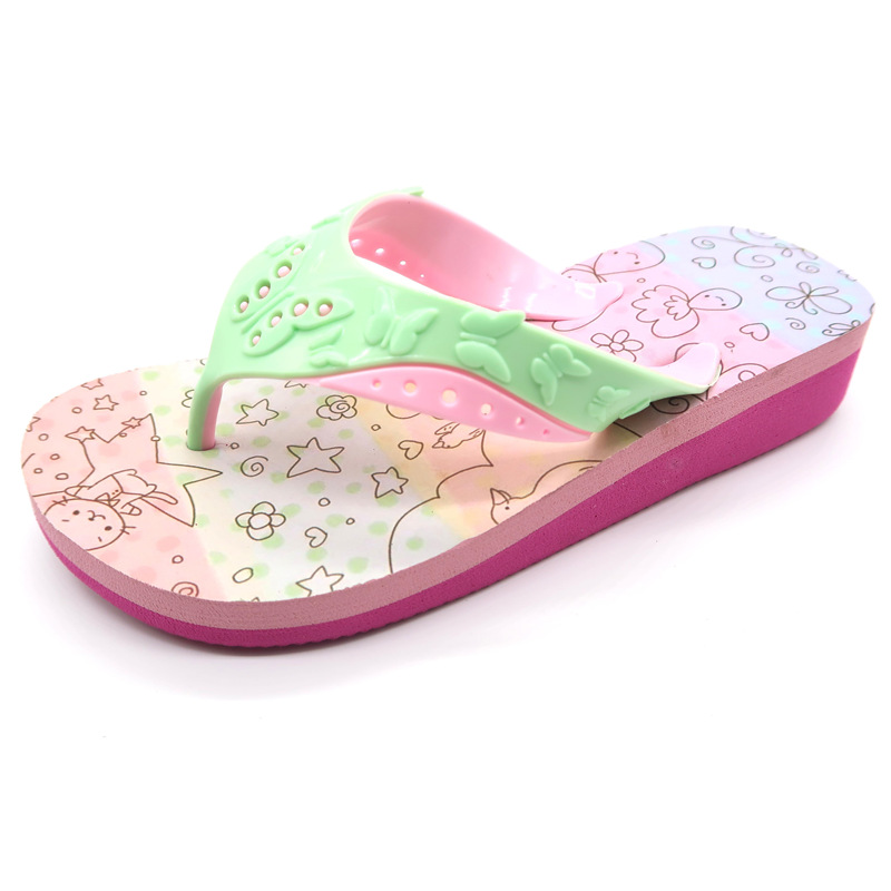 AH-9P091 Rainbow Floral PVC Upper Flip Flops Pantoufles d'été pour enfants à talons hauts