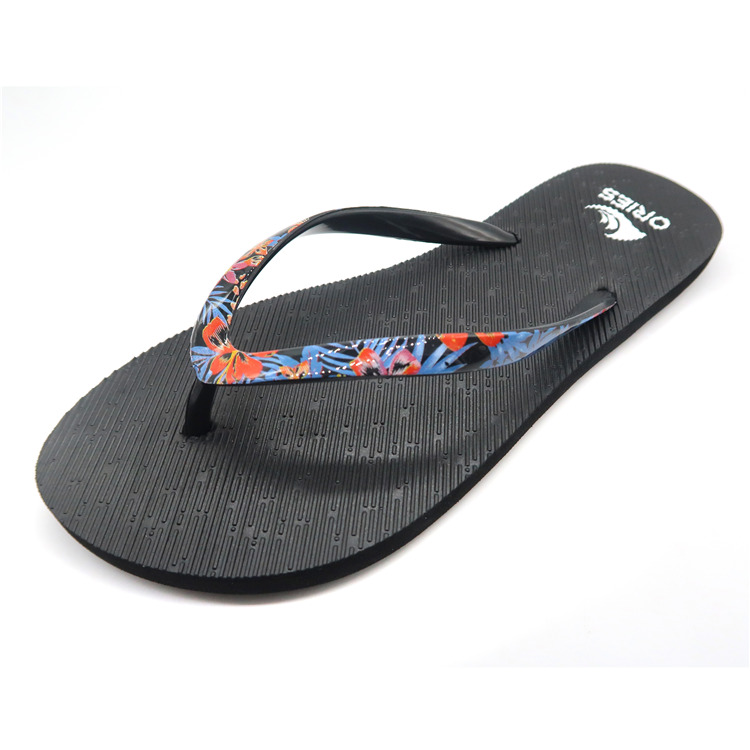 AH-9P043 Zapatillas de playa de PE con suela en V y correa estampada de color sólido para mujer