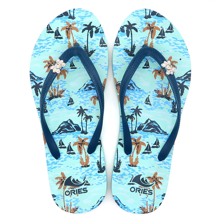 AH-9P070 à la mode paysage tropical impression femmes V sangle PE tongs
