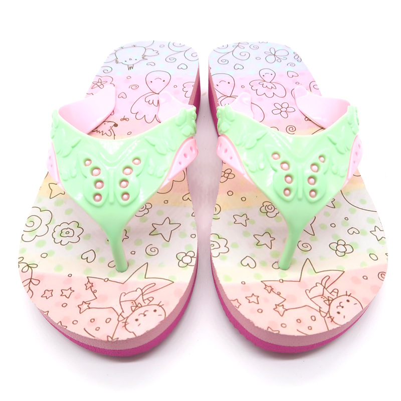 AH-9P091 Rainbow Floral PVC Upper Flip Flops Pantoufles d'été pour enfants à talons hauts