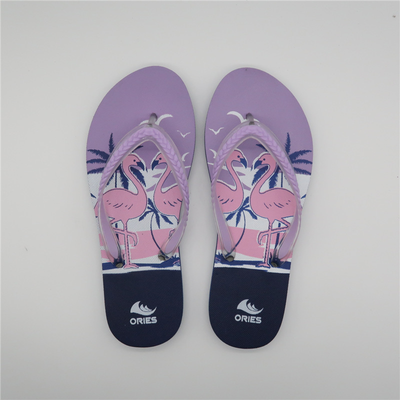 AH-9P111 Beautiful Flamingo Printing Beach Summer Women PE Flip Flop