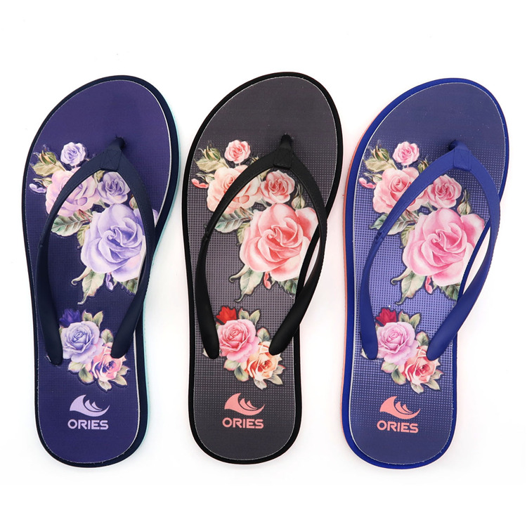 AH-9E126 Impression de fleurs PVC Homme supérieur EVA Beach Flip Flops