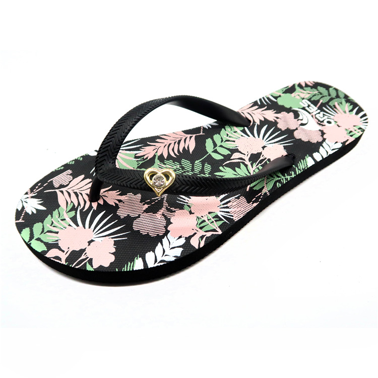 AH-9P028 Bonitas zapatillas de playa de PE con correa en V con estampado de flores para mujer