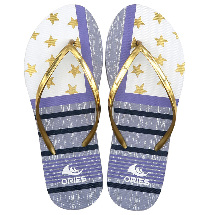 AH-9P068 Rayas y estrellas con estilo que imprimen chanclas de PE para mujer