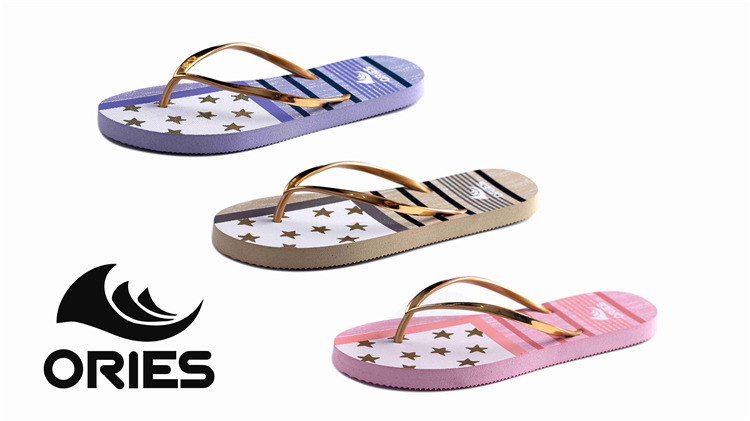 AH-9P068 Rayas y estrellas con estilo que imprimen chanclas de PE para mujer
