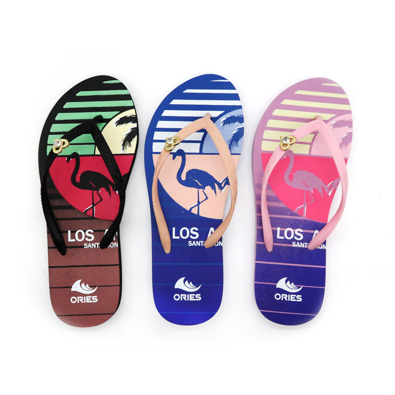 AH-9P110 Los Angeles Flamingo Printing Beach Summer Flip Flops imperméables