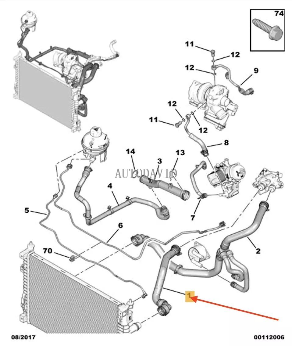 خرطوم مدخل المياه لمشعاع المحرك لبيجو 5008 P87 1.2,2016-2023 OEM: 9813941680 HS02-023-045
