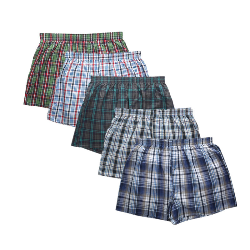 Men's Woven Cotton Plaid Boxer Shorts with Inside Waistband Classics checks Multicolor Boxer