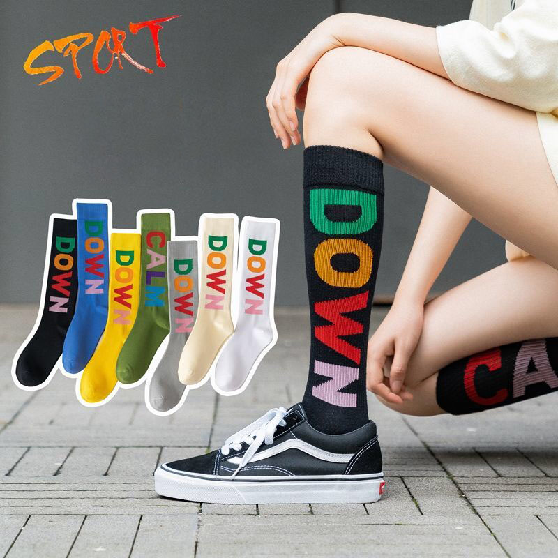 Ladies Girls High Thigh Socks Striped Over Knee socks Letter colors Thin Tights Long Stocking Knee High Leg Warmer