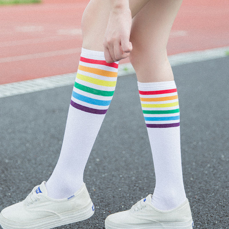 Custom service Women Thin Stripes Tube socks girls ladies Thigh High Tights Over Knee Socks Casual High Stockings
