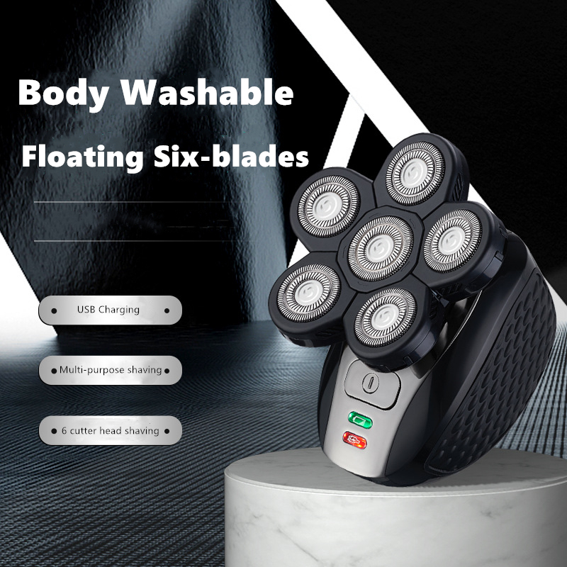 Professional 6 Cutting Blade Head Shaver Multi Functional Waterproof Bald Electric Shaver for Men