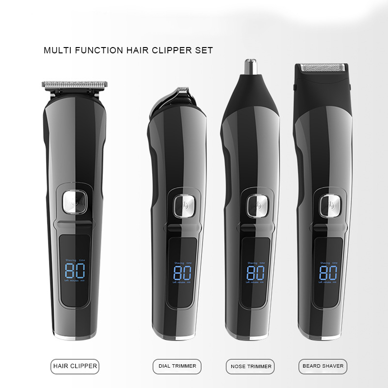 Multi-Functional Men Hair Trimmer Professional Waterproof 6 in 1 Electric Hair Clipper Cutting Set with Led Display