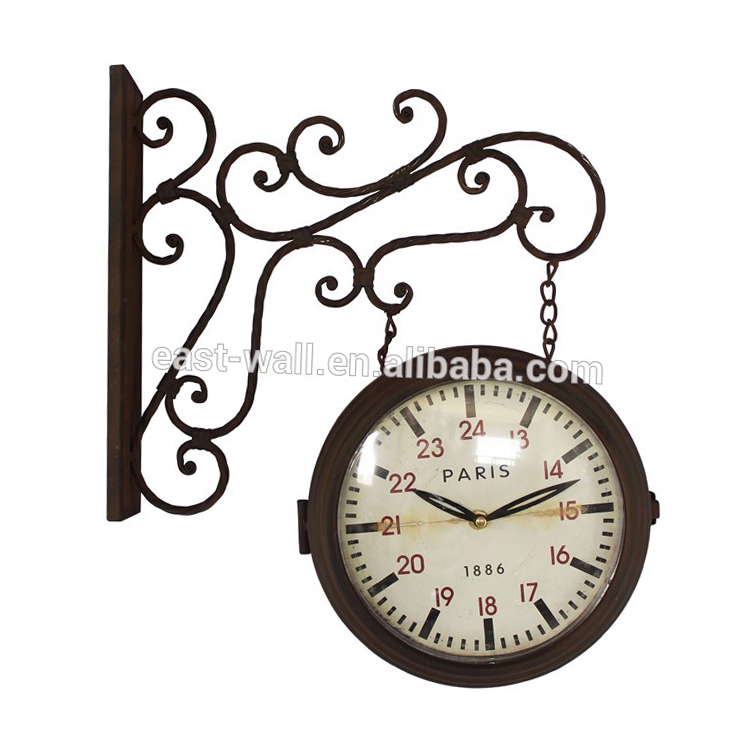 Double Sided Wall Mounted Brown Color Clock Wall Clocks Unique Design