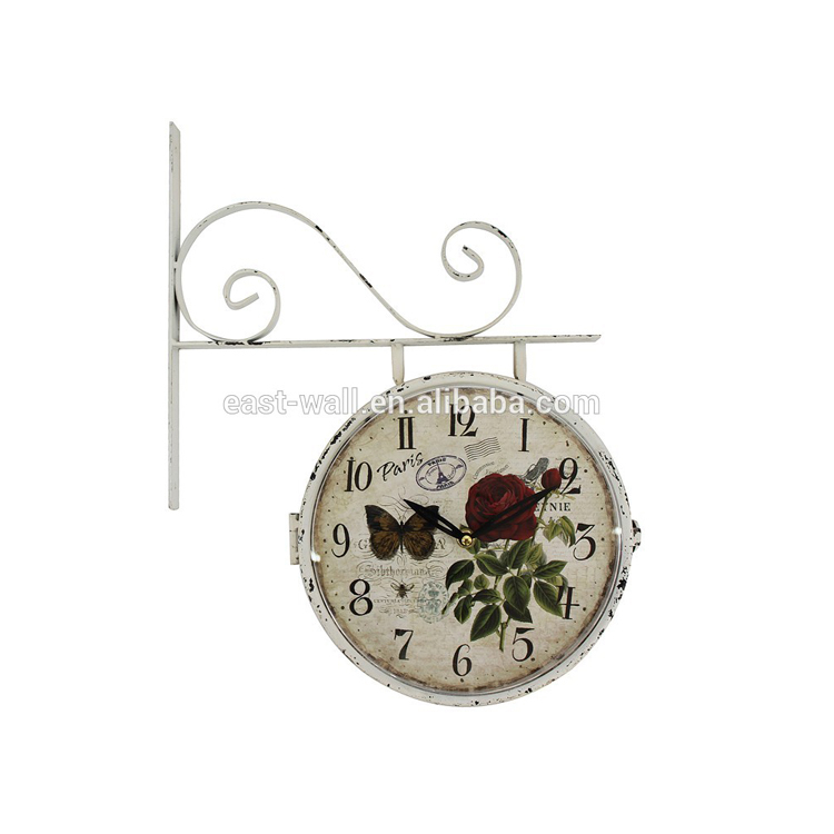 Design Printing Outdoor White Wall Clock Double Sided Style for Garden