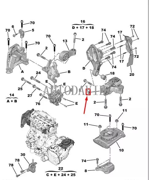 تركيب محرك السيارة لبيجو 308 OEM: 9804890680 HS01-015-020