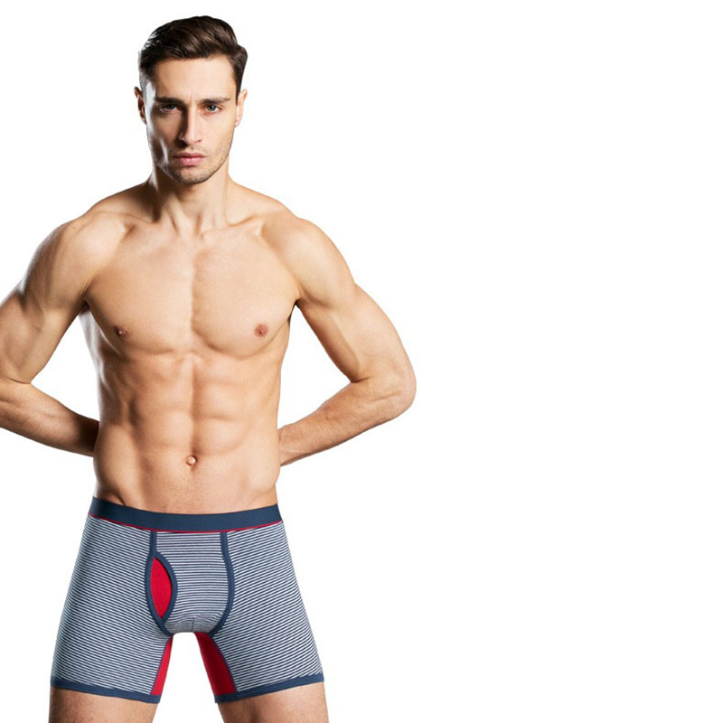 Manufactory Custom Logo Men's stripe Breathable Boxershorts Innerwear Seamless Mens Underwear Boxer Briefs plus length
