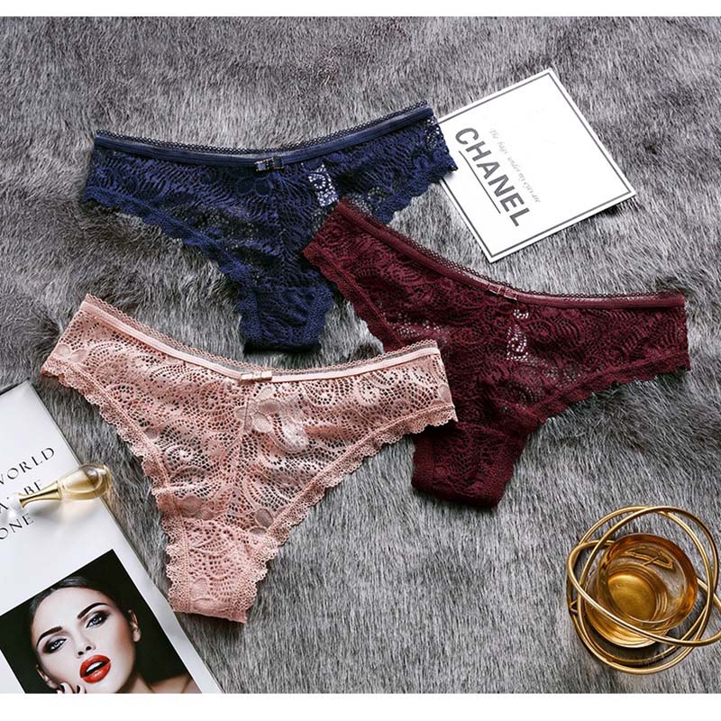 Manufactory Wholesale sexy lace thong ice silk interest hollow out temptation hot perspective low waist T pants underwear female pure color