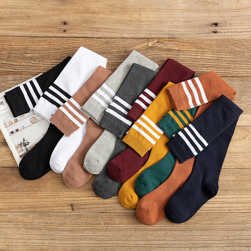 New design lovely Japanese girls ladies over knee socks Striped double needle double way fashionable stockings women's socks