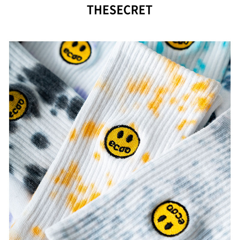Tie dye ink painting attern tube socks elastic comfortable breathable cotton women knitting crew length socks