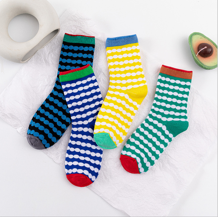 Hot sell cotton happy fashion customized women men crew color stripe dress sports socks