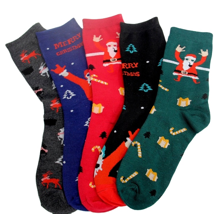 Winter Socks 5 Santa Gift Stockings Fashion Mid-Calf Women Christmas Socks