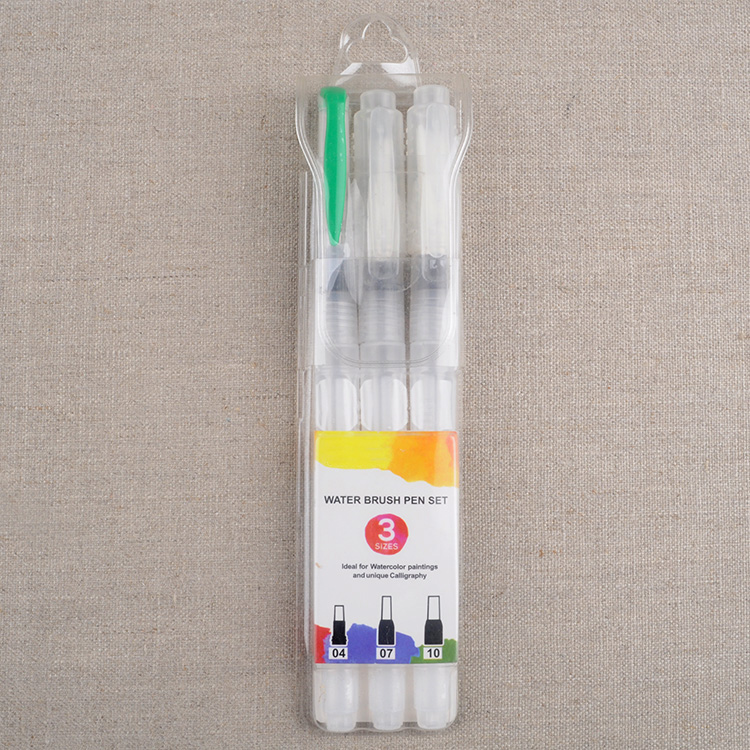 Long Barrel Water Brush Pens Set of 3 Assorted Flat Tips 