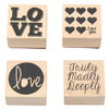 4pcs Wooden Handle Rubber Stamp Set Love