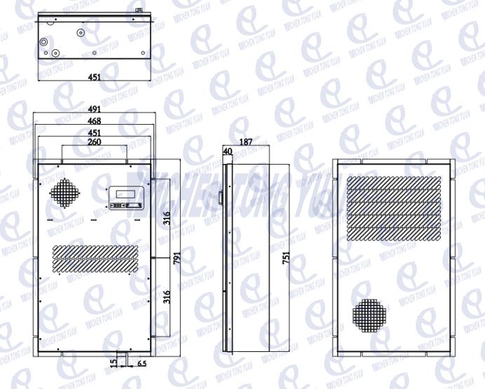 Outer dimension of DC1000w air conditioner Dimensi luar penghawa dingin DC1000w